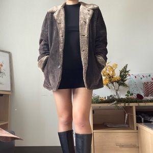 Leather Sherpa Fur Coat